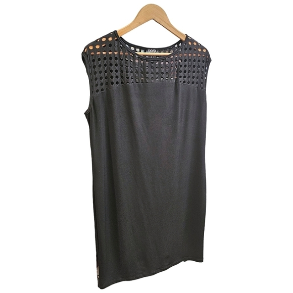 Clara Sunwoo Black Laser Cut Sleeveless Midi Shift Dress Size Medium Stretchy - Picture 2 of 9
